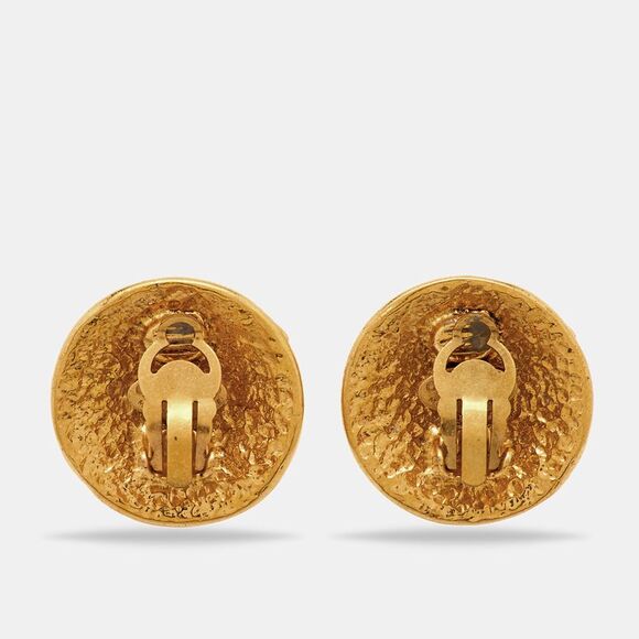 Chanel Cc Gold Tone Round Clip-On Stud Earrings